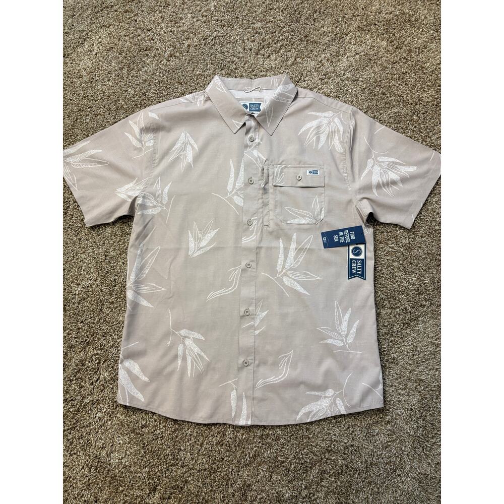NWT Salty Crew Flagship UV Button Up Dark Khaki Preppy Mens Size Large MSRP $70